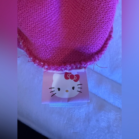 Hello Kitty  beanie stripe knit kids cap hat OS pink purple winter vintage y2k - Picture 14 of 15